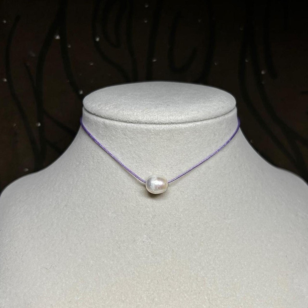 Freshwater pearl dainty boho chic purple nylon earthy cord minimalist dainty